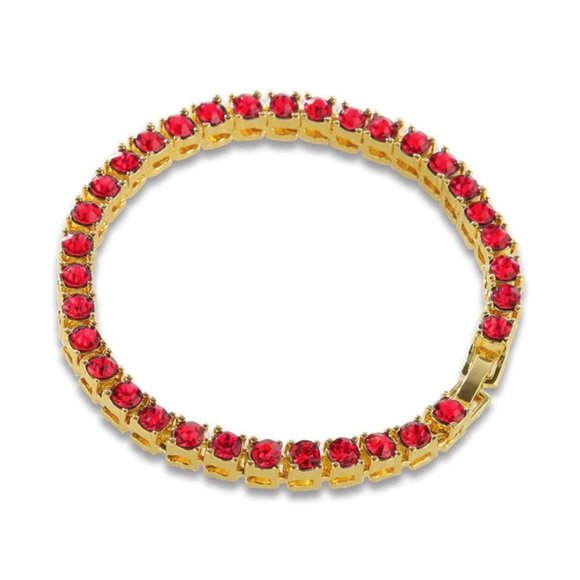 Women Gold Tennis Bracelet Red CZ 8in - NEW - Picture 2 of 3
